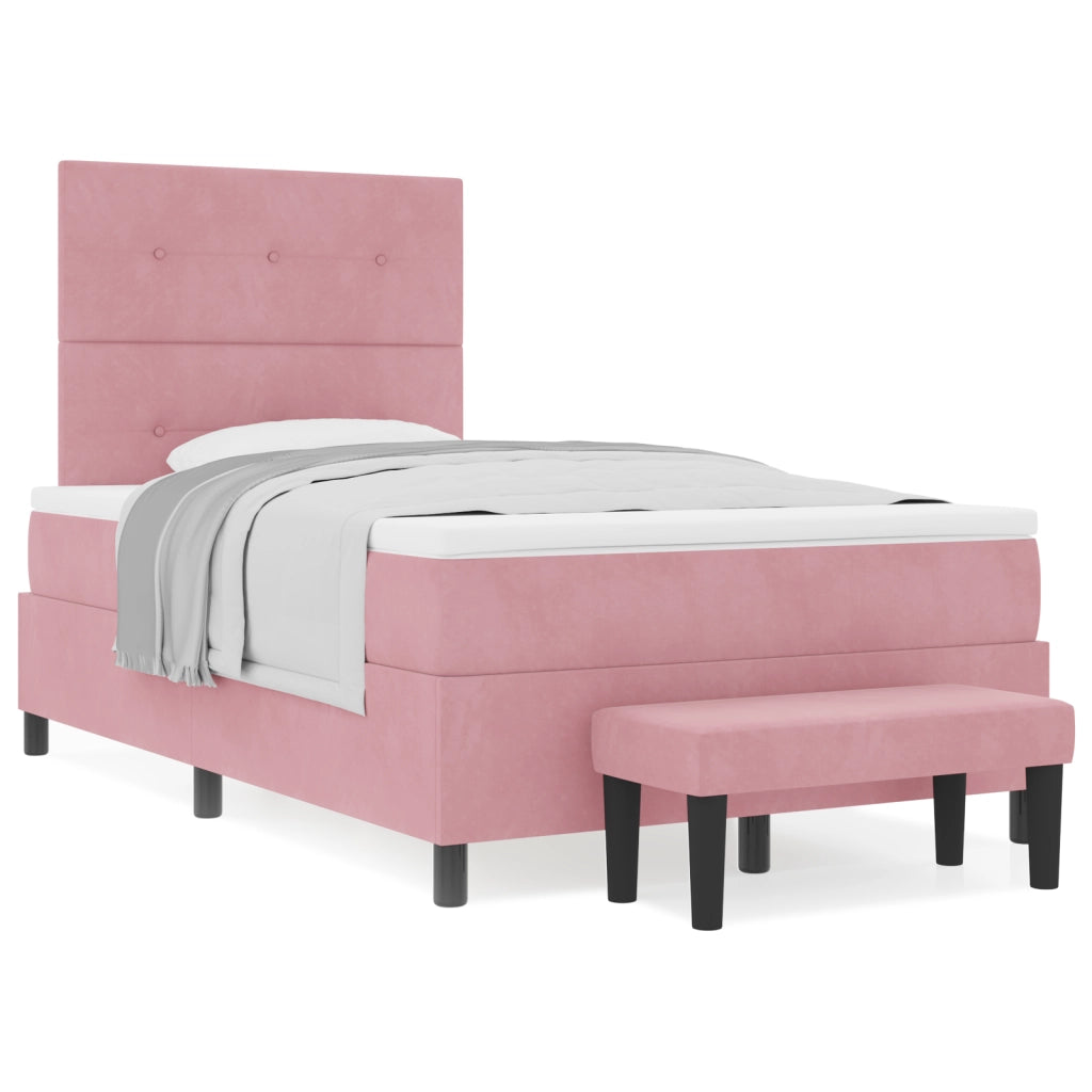 Letto a Box con Materasso e Panchina Rosa 120x200 cm Velluto