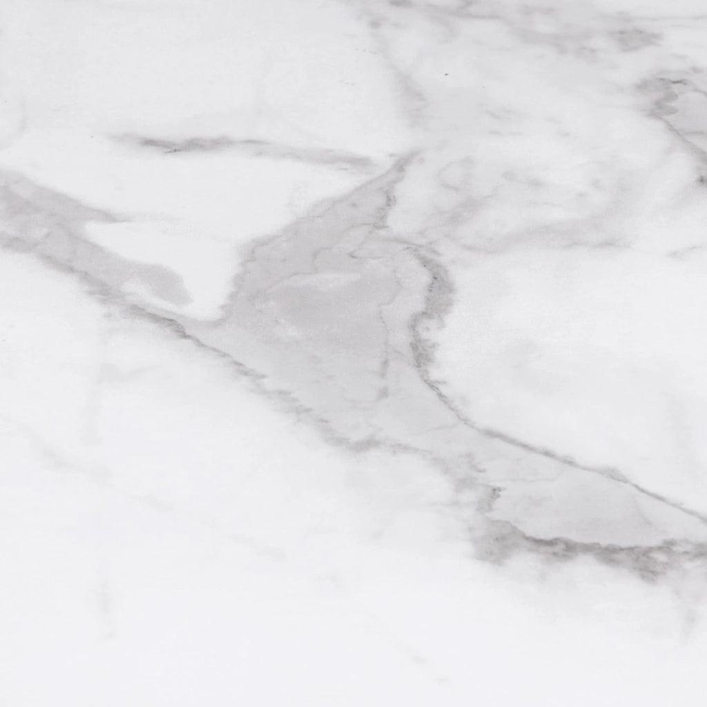 Tavolo da pranzo rotondo per 4-6 persone ALASKA con effetto marmo bianco e gamba a ragno in metallo 110 cm