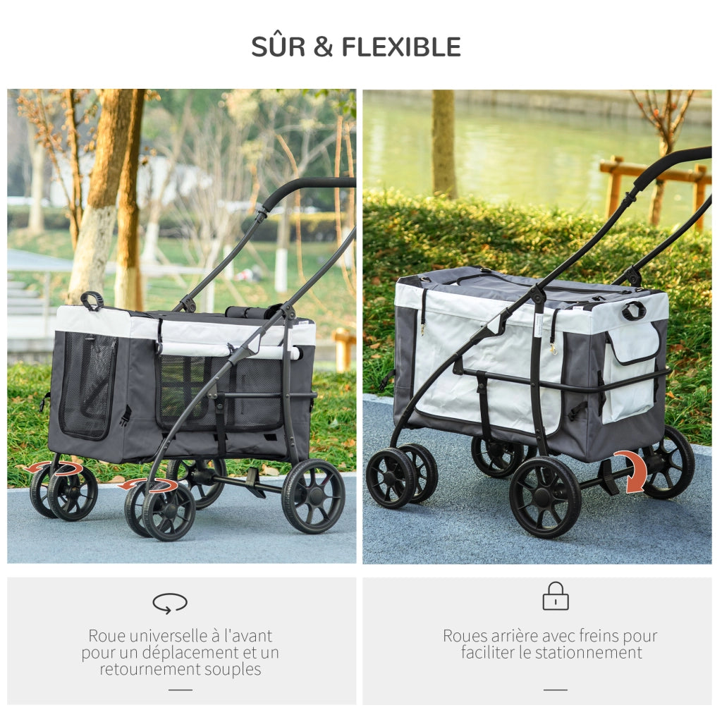 Carrello Pieghevole per Animali ¨C Zephmum ¨C Grigio 81x58x97.5 cm