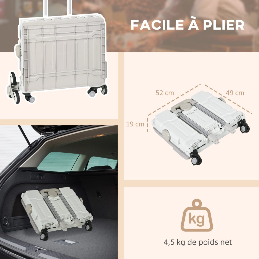 Carrello per la spesa pieghevole ¨C zephmum ¨C con manico telescopico regolabile, coperchio, bianco
