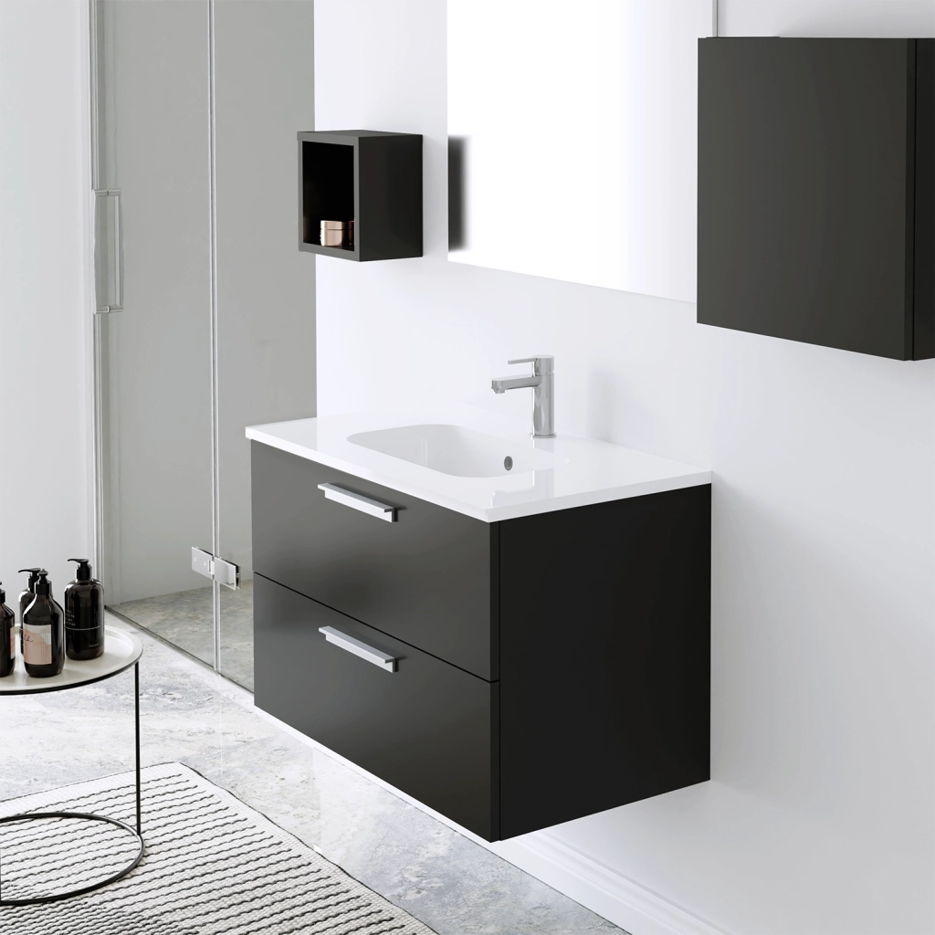 Mobile da bagno sospeso 100cm antracite lucido con lavabo e specchio | Jasper