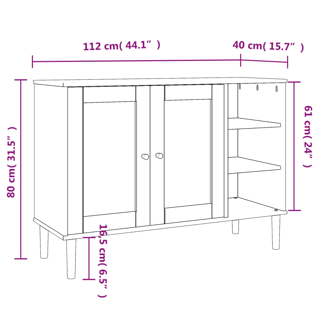 Credenza | Madia | Buffet da pranzo | Armadio da pranzo SENJA Aspetto Rattan 112x40x80 cm Legno Massello Pino
