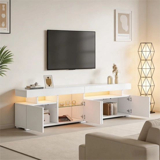 Mobile TV Lowboard Bianco ¨C MINIMAL ¨C 3 Ante, Ripiani in Vetro, 180x35x45 cm