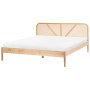 Letto matrimoniale con struttura in legno di pino e testiera in rattan marrone chiaro 180x200 cm in stile retrò
