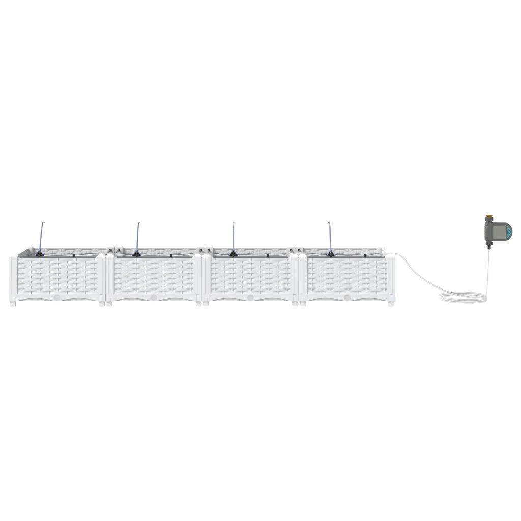 Fioriere da Giardino con Sistema di Irrigazione 4 pezzi Bianco