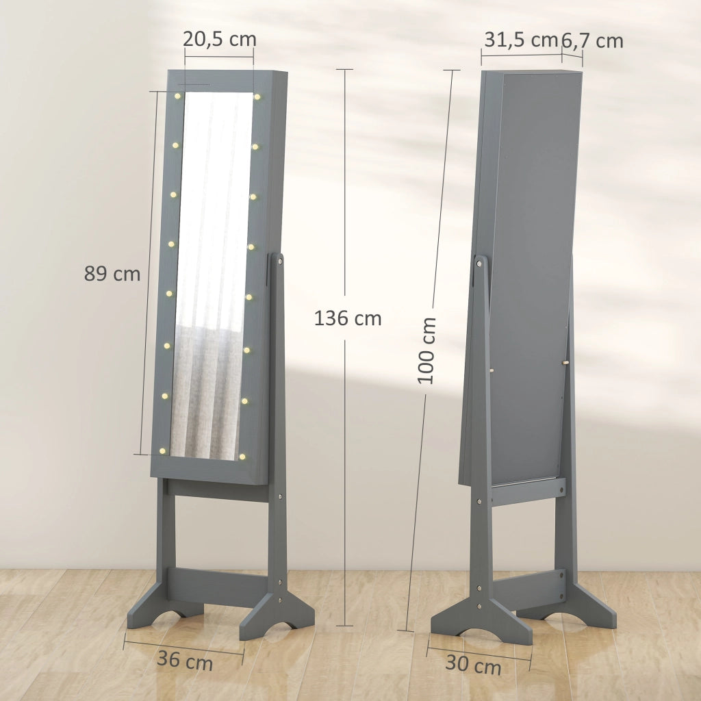 Armadio Joyero con Luci LED e Specchio a Pieno ¨C zephmum ¨C Grigio