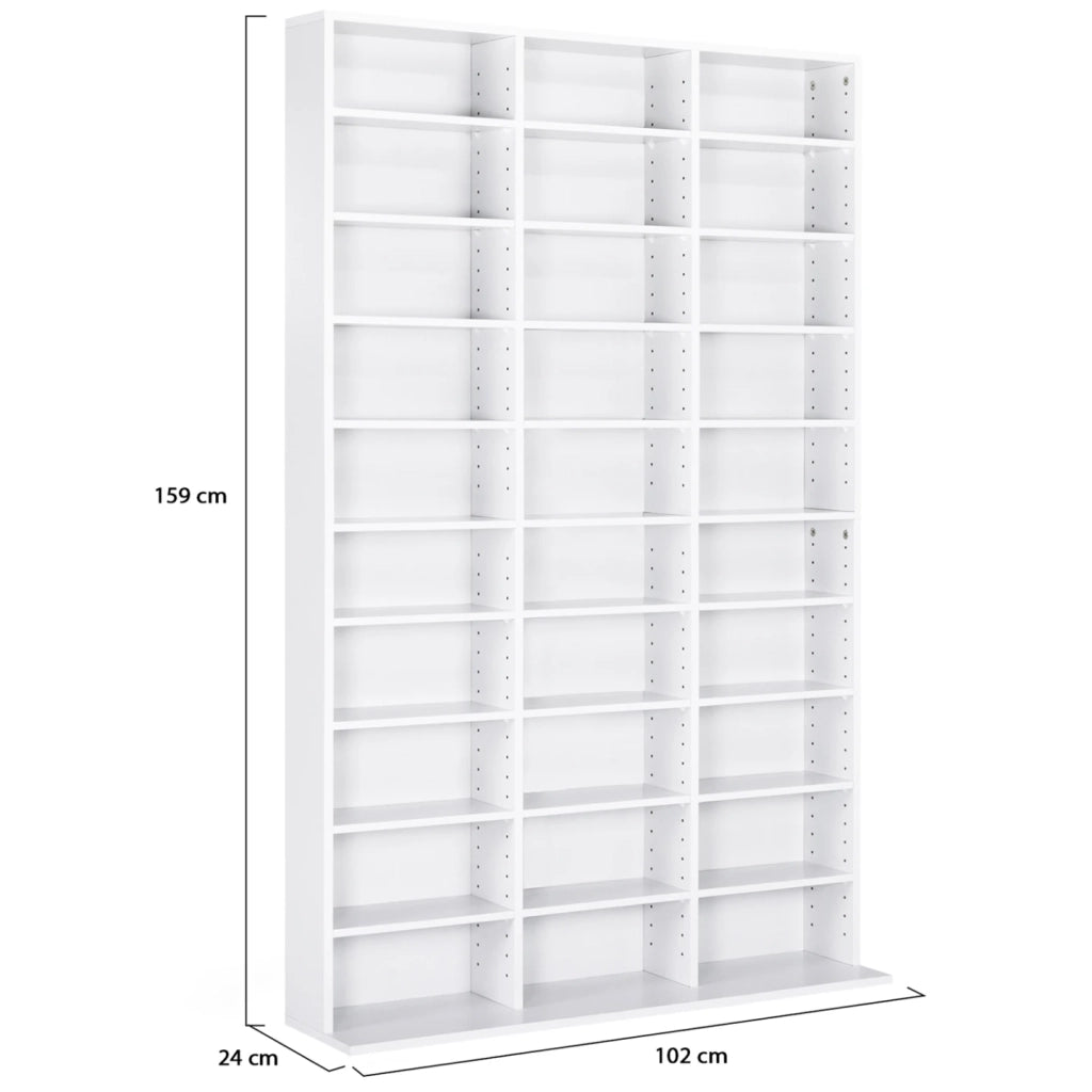IDMarket - Scaffale libreria armadio porta CD con 30 scomparti con ripiani regolabili, legno bianco