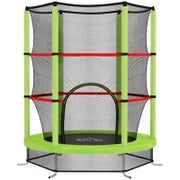 Tappeto Elastico per Bambini 3-6 Anni con Rete di Protezione, 6 Colonne e 3 Ingressi, Ø140x190 cm, Verde e Nero