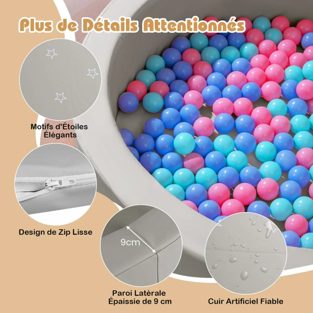 Piscina di palline rotonda 105 x 24 cm imbottitura in spugna multicolore atmosfera accogliente similpelle PU grigia 20_0017838