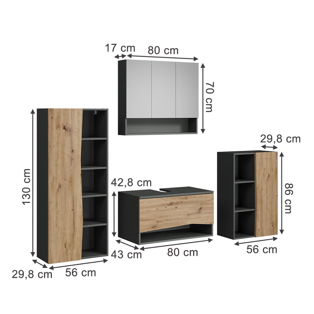 Vicco Set di mobili da bagno Artigiano 4 parti