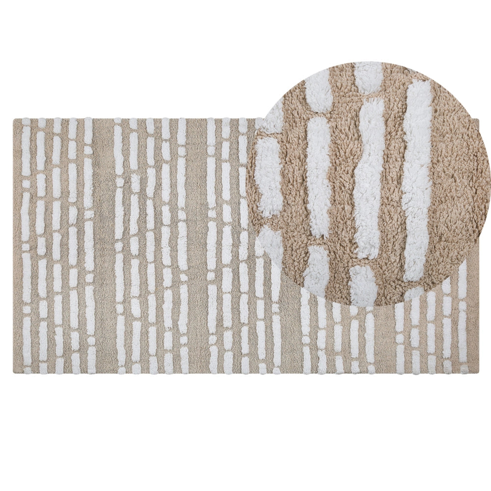Tappeto Shaggy in cotone beige 120 x 180 cm intrecciato a mano pelo lungo Boho Camera da letto