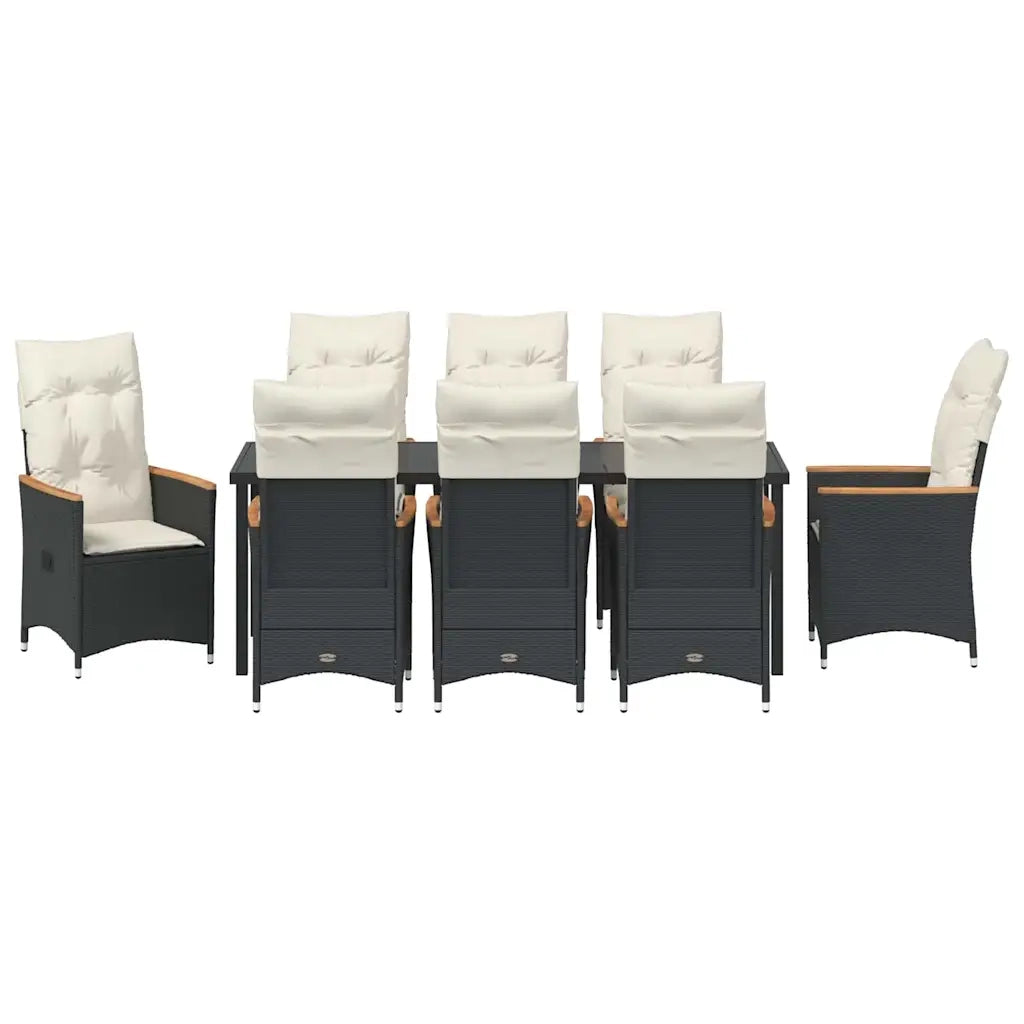 Set da Pranzo per Giardino con cuscino 9 pcs Nero polyrattan 3379610