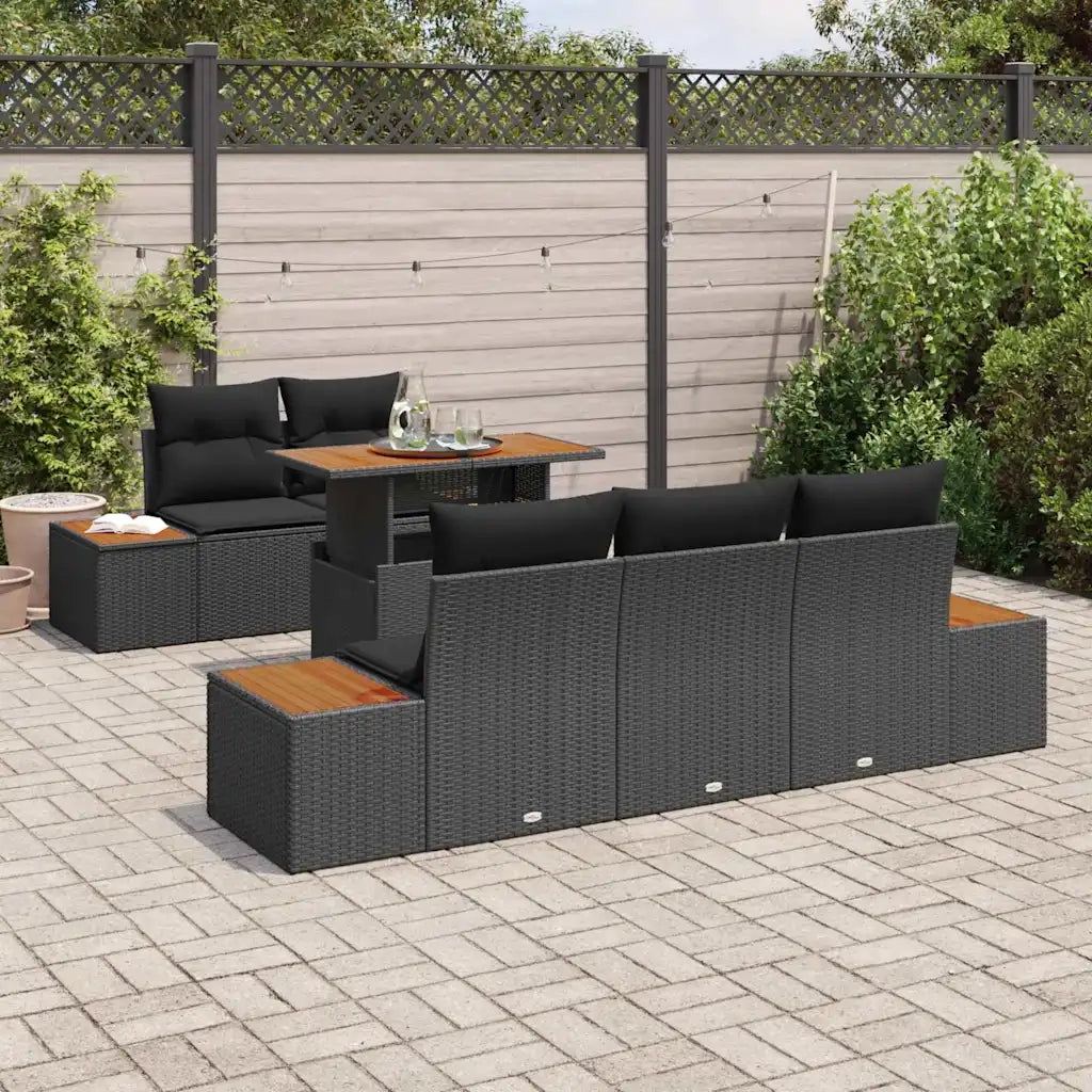 Set da Pranzo per Giardino con cuscino 6 pcs Nero e Marrone 3350025