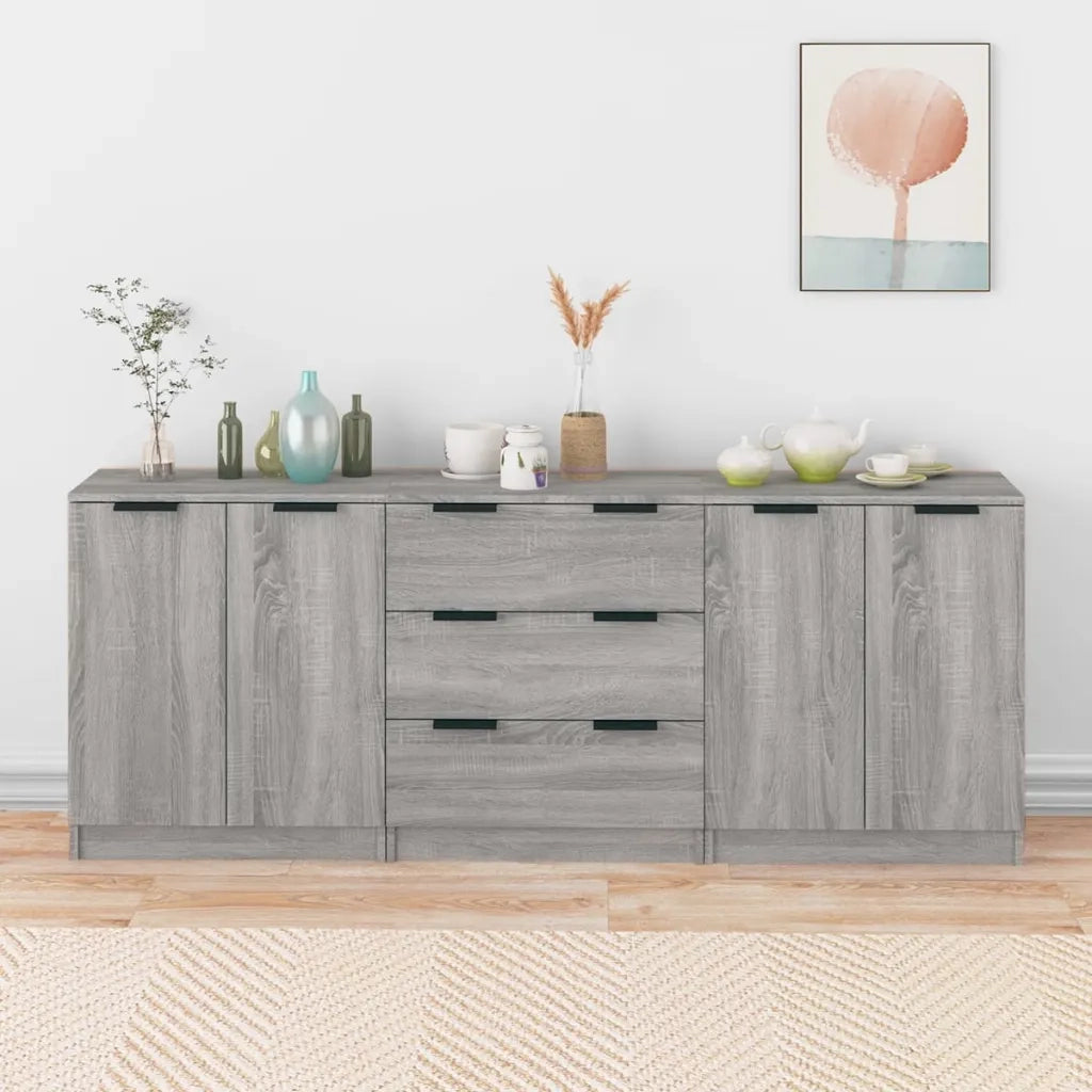 Credenze 3 pz Grigio Sonoma in Legno Multistrato 3115786