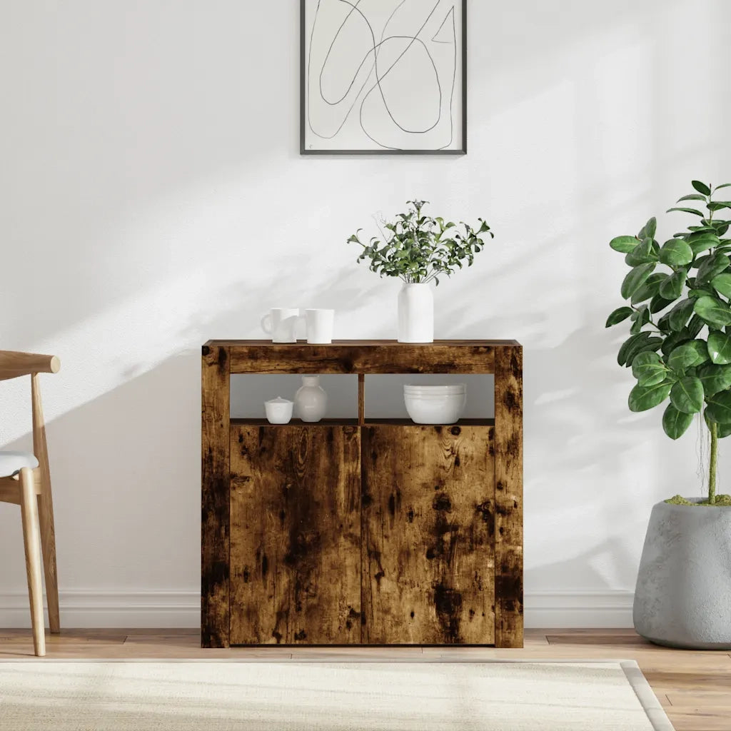 Credenza con Luci LED Rovere Fumo 80x35x75 cm 815729