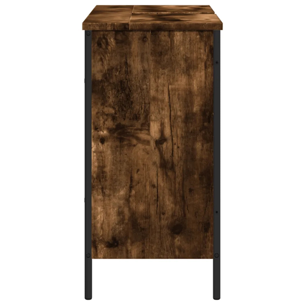 Mobile bagno salvaspazio di design 80 x 30 x 60 cm ampio vano contenitore realizzato in legno composito finitura rovere affumicato 02_0049448