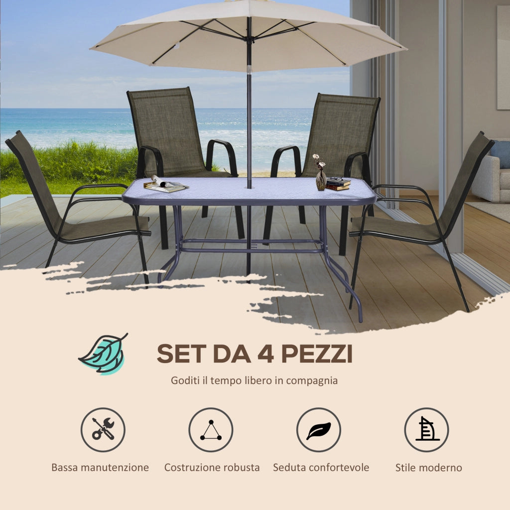 Sedie da Giardino Set 4 Pezzi in Metallo e Tessuto ¨C zephmum ¨C Marrone