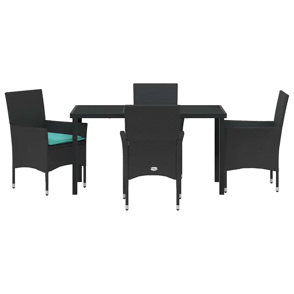 Set di tavolo e sedie con cuscino 5 pcs Nero Rattan in PE