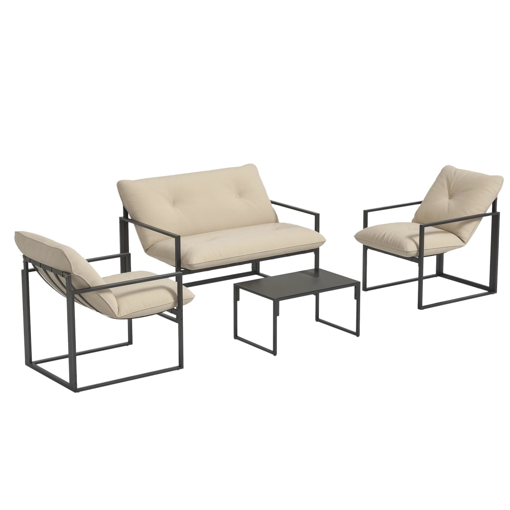 Set da giardino con divano, 2 poltrone e tavolo in vetro ¨C zephmum ¨C grigio e beige, 114x70x67 cm