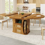 Tavolo da pranzo allungabile con cassetti in effetto rattan e spazio contenitore, per cucina e sala da pranzo, in MDF, rovere