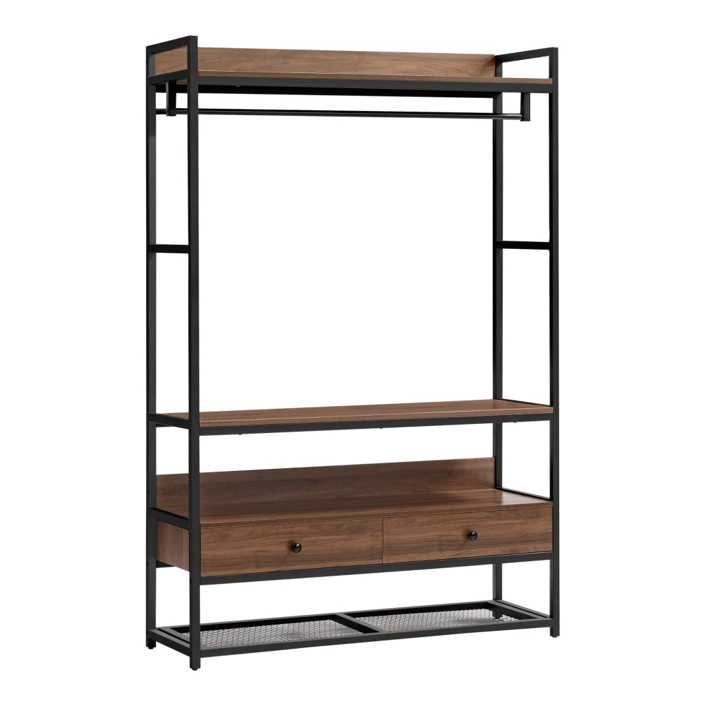 Armadio Aperto Isen per Guardaroba 180 x 120 x 40 cm - color Noce / Nero [en.casa]