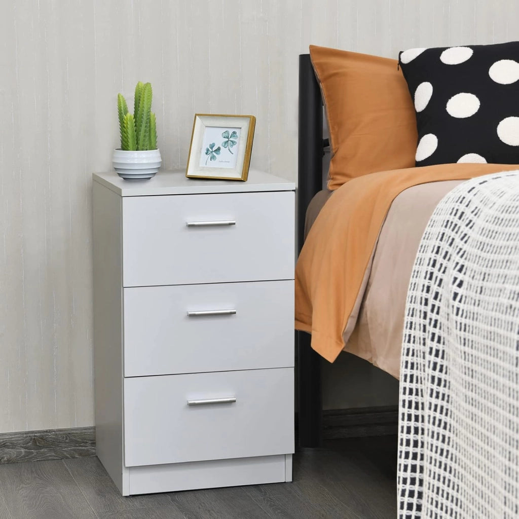 Comodino Camera, Armadietto Laterale, Mobiletto Fianco Letto, con 3 Cassetti, per Ufficio/Soggiorno/Studio, Portata di 80kg, 38x35x66cm, Nero/Bianco