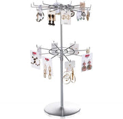 Sostegno per gioielli in metallo, argento, 360° girevole, sostegno per gioielli regolabile in due livelli (43-65 cm), con 20 ganci, catena, bracciale e fermaglio orologio
