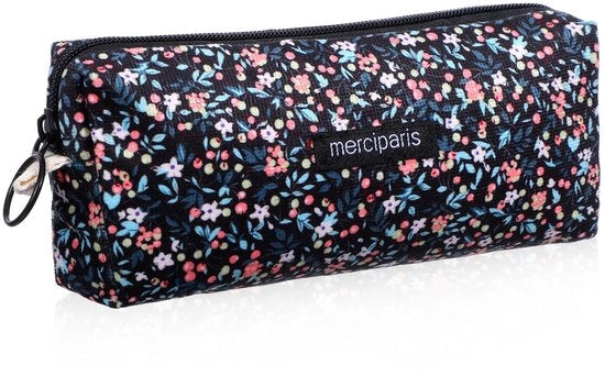 Borsa di pelle a corda retro fiori - Tutto da trucco - Borsa da portare con sé - Nero - 20 × 8 × 3 cm