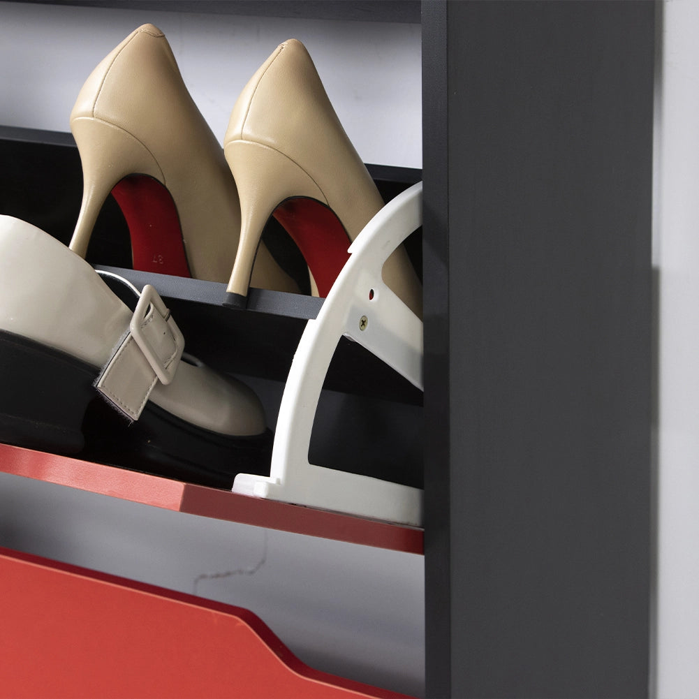 Scarpiera 3 Ante Ripiani Doppia Profondità Porta Scarpe Rosso e Nero 63x24x115cm