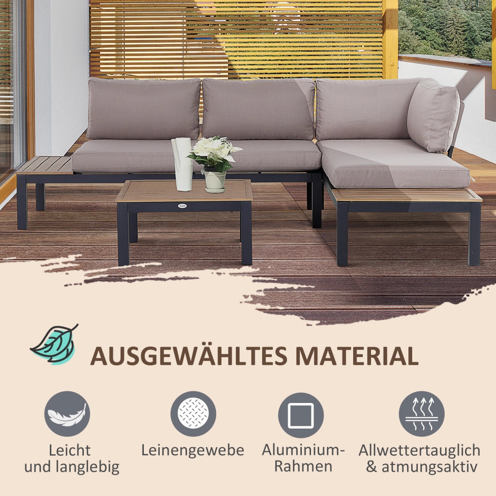 Set divano esterno 3 posti con tavolino ¨C zephmum ¨C grigio, alluminio, 164x74x69 cm