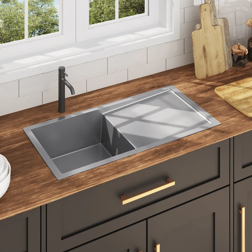 Lavello da Cucina Lavorato a Mano-Lavandino-Lavabo in Acciaio Inox 703288