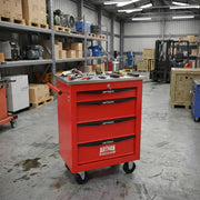 CARRELLO PORTA ATTREZZI 4 CASSETTI 62,5x34,5x78 cm Acciaio Rosso/Nero