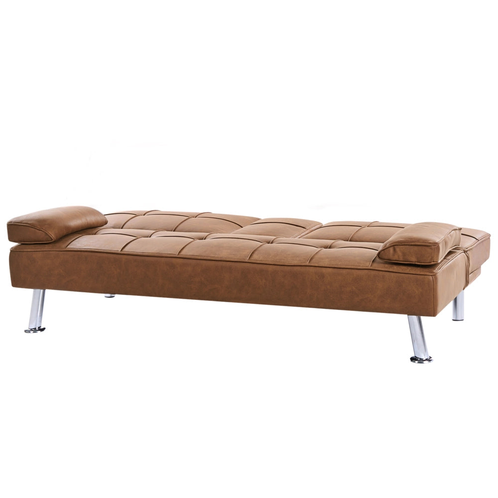 Divano letto marrone dorato in ecopelle a 3 posti con tavolino ribaltabile Click Clack