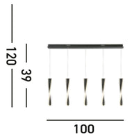 Lampadario Moderno Pagaia Acciaio Cromo Silicone Nero 5 Led 48W