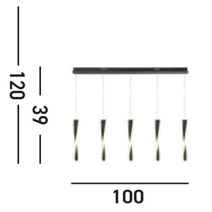 Lampadario Moderno Pagaia Acciaio Cromo Silicone Nero 5 Led 48W