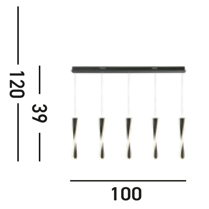 Lampadario Moderno Pagaia Acciaio Cromo Silicone Nero 5 Led 48W