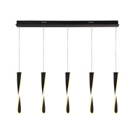 Lampadario Moderno Pagaia Acciaio Cromo Silicone Nero 5 Led 48W