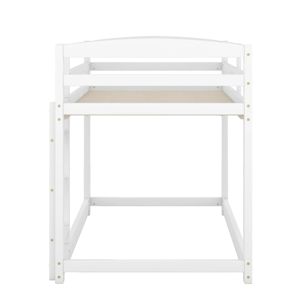 Letto a Castello 2 Posti; Profilo Basso con Sponde di Sicurezza; 90×200 cm; Senza Materasso; Pino; Bianco