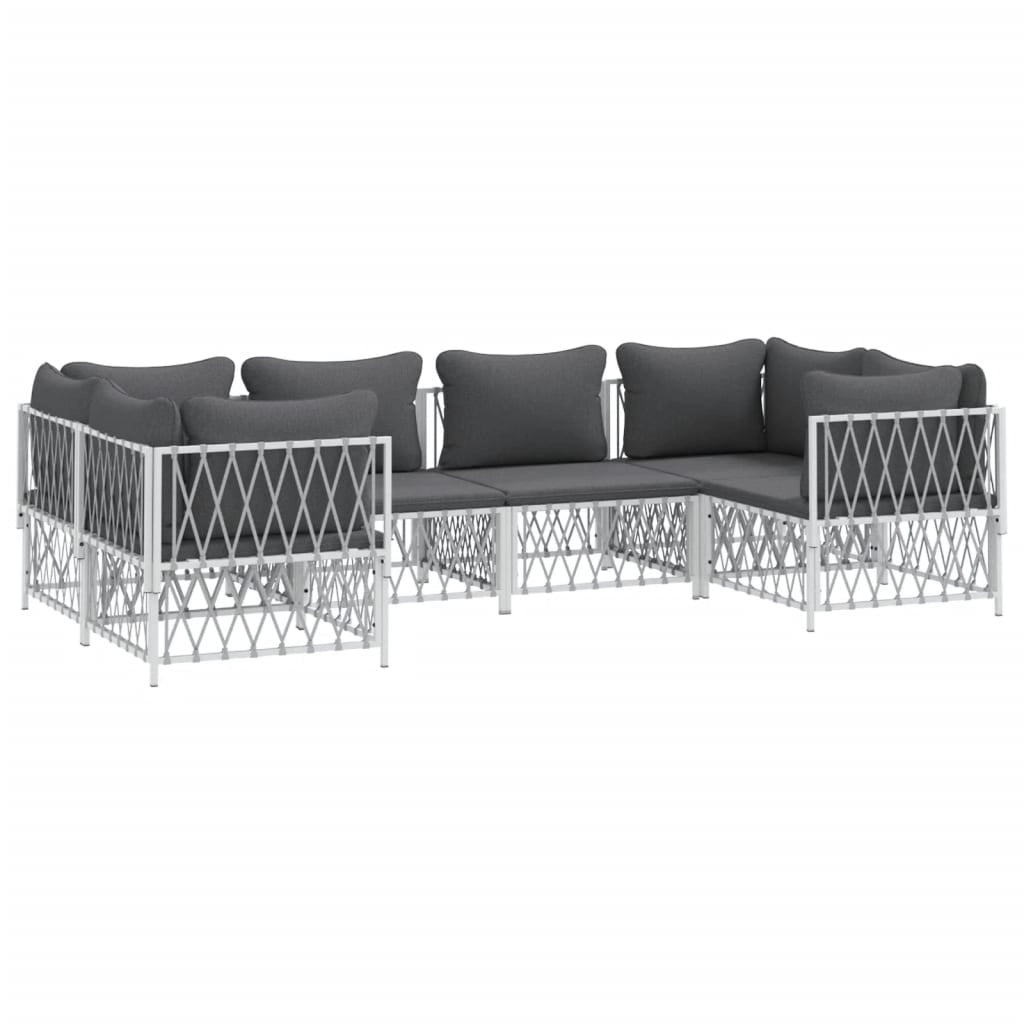Set Salotto da Giardino 6 pz con Cuscini in Acciaio Biancocod mxl 87803