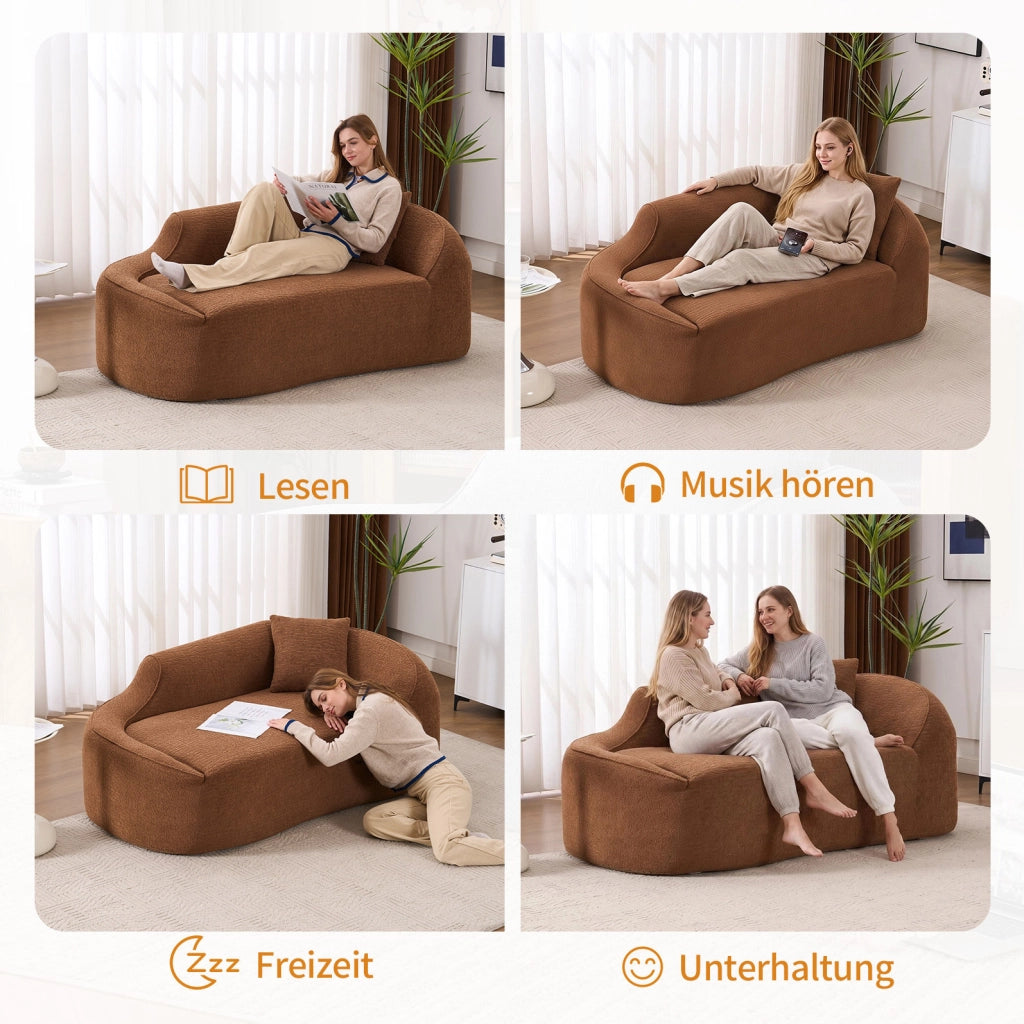 Chaise longue 2 posti in ciniglia caramello 155x96x65 cm con cuscino