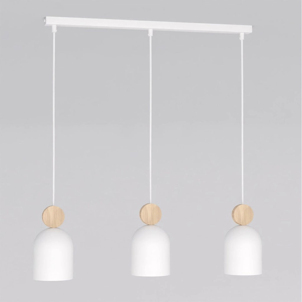 Lampada a sospensione MESI in acciaio bianco e legno naturale