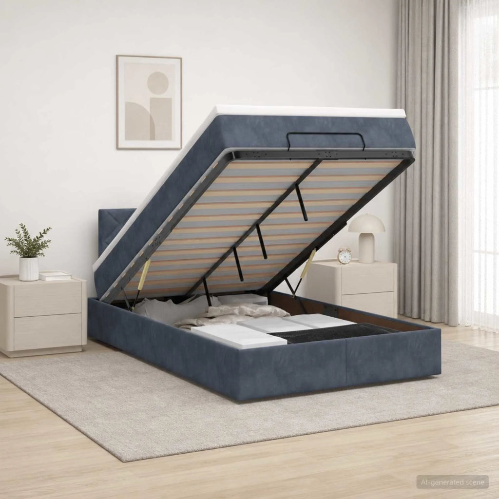 Letto Ottomano con Materasso e LED Grigio Scuro 120 x 200 cm 3457204