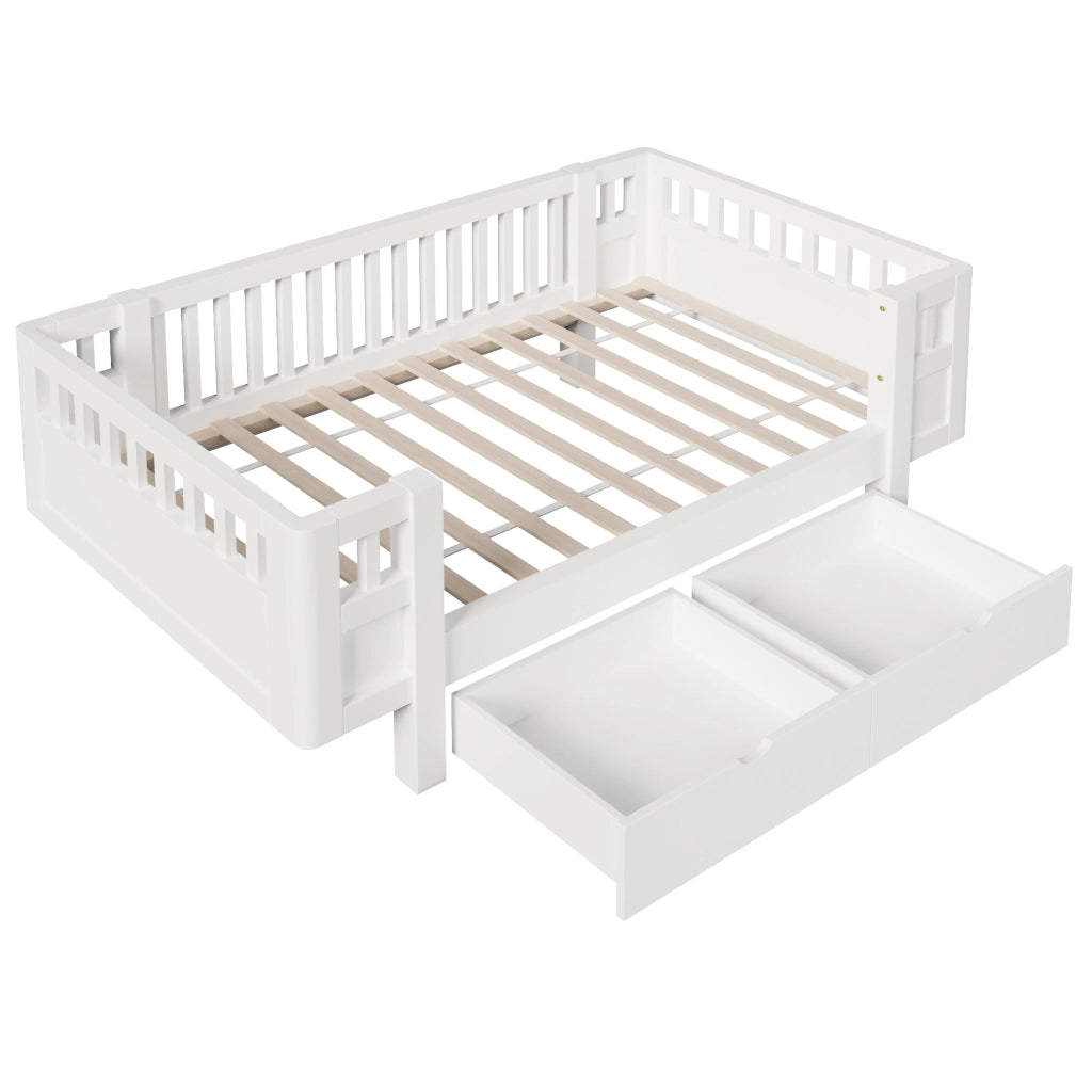 Letto con Cassetti 90x200 cm; Letto Singolo - Sponda; 2 Cassetti - in Legno - Bianco