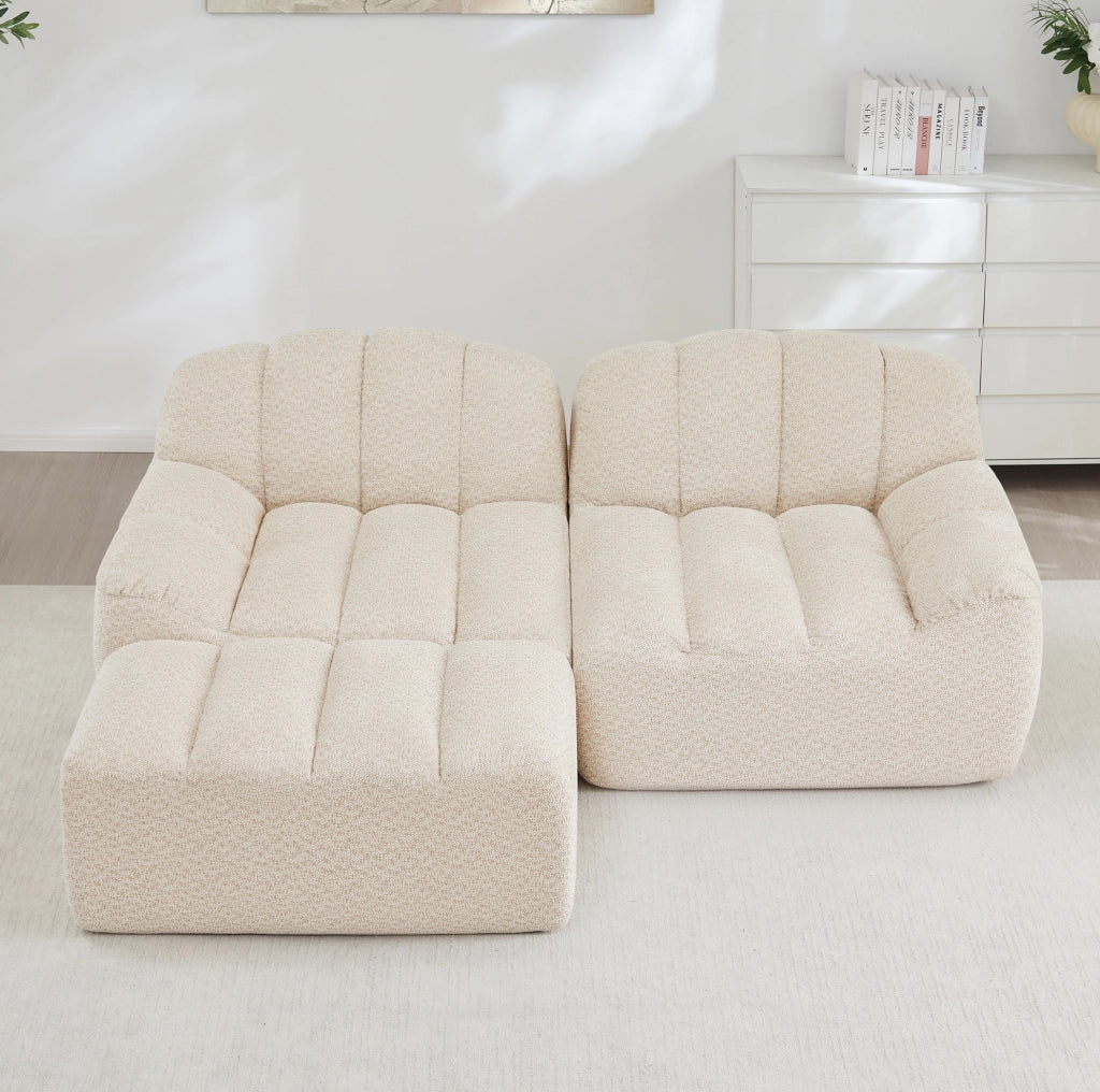 Divano modulare 2 posti con ottoman in pile granulato beige bianco HAVRYA