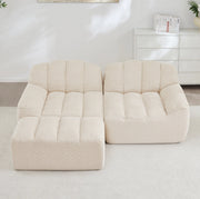 Divano modulare 2 posti con ottoman in pile granulato beige bianco HAVRYA