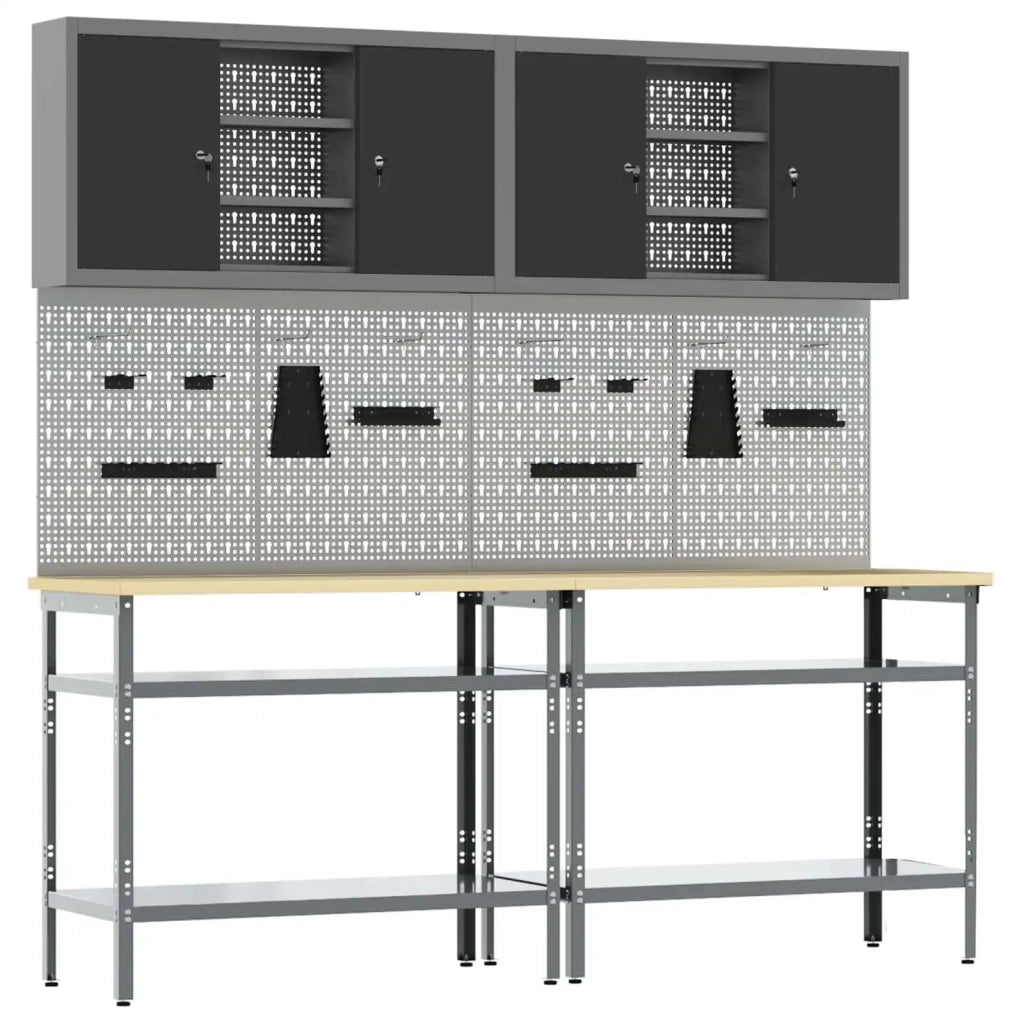 Set banco da lavoro con lo scaffale 8 pcs Nero e Grigio 3321502