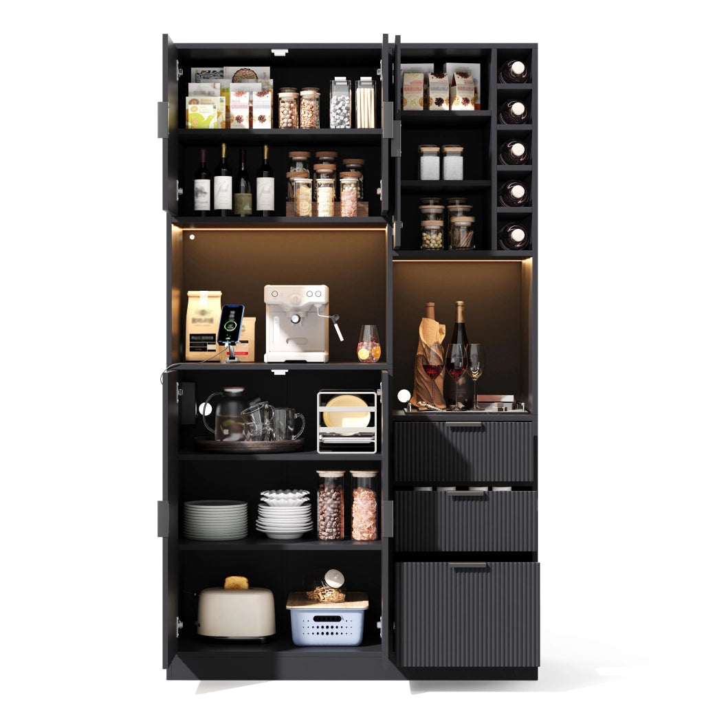 Mobile Cucina Alto con LED, Cassetti e Portabottiglie ¨C MINIMAL ¨C 180x105x40