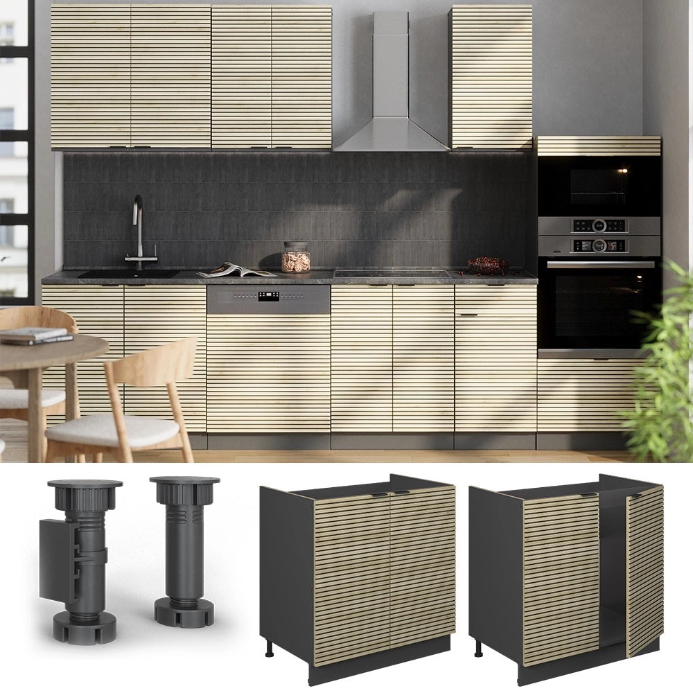 Mobile lavello cucina Fame-Line Pannello in quercia/Antracite 80 cm, PL Rovere Vicco