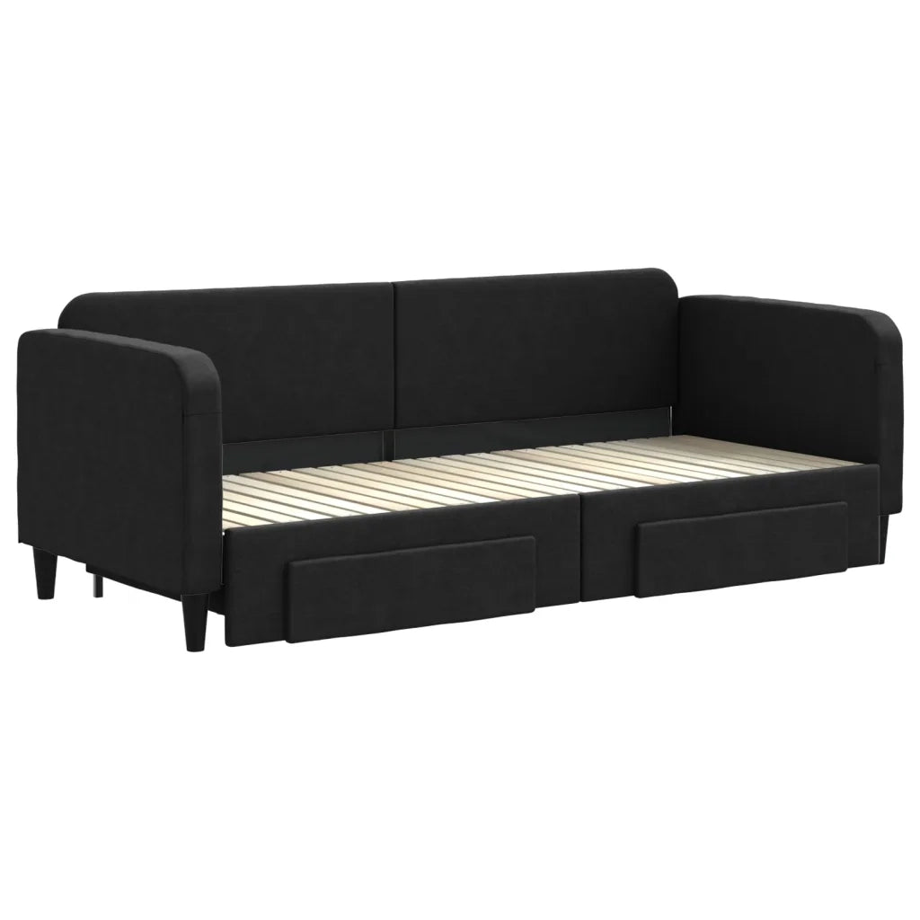 Divano letto | Sof¨¤ letto | Letto singolo Estraibile con Cassetti Nero 80x200 cm in Tessuto