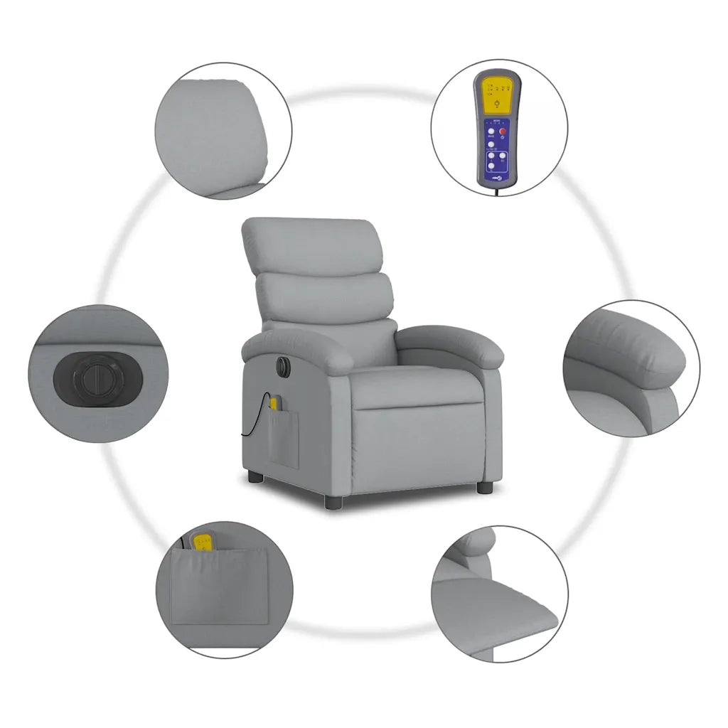 Poltrona | Sedia Relax Reclinabile Massaggio Elettrica Grigio Chiaro Tessuto